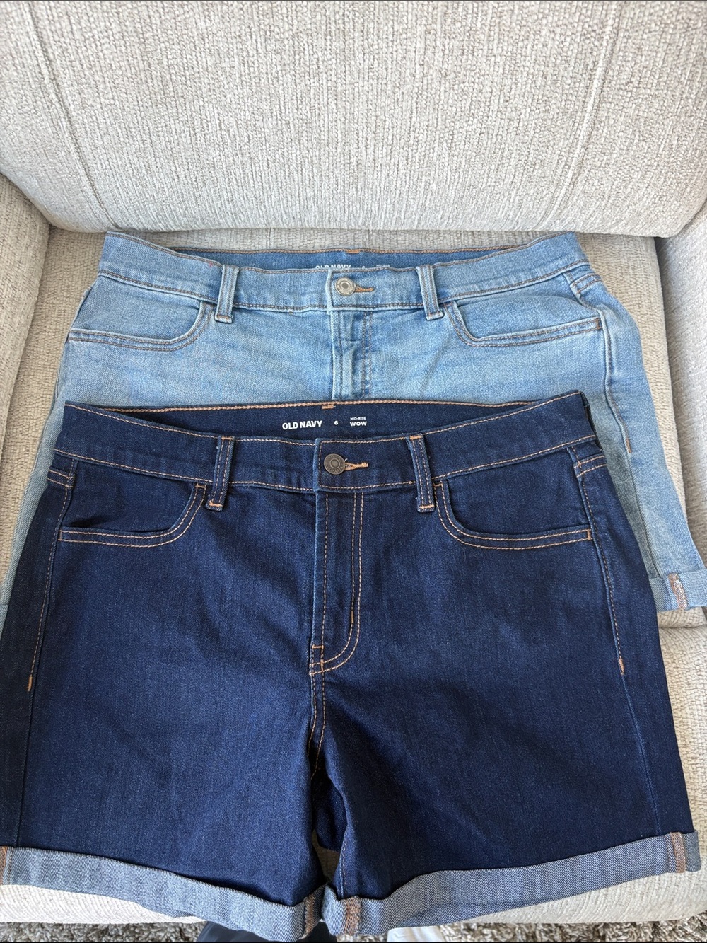 Old Navy Dark Blue & Light Blue WOW Mid-Rise Denim Shorts